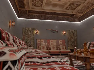 Traditional  Arabic Living Room Low-poly 3D model