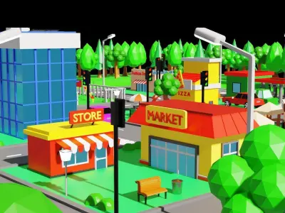 Low Poly City Map Low-poly 3D model