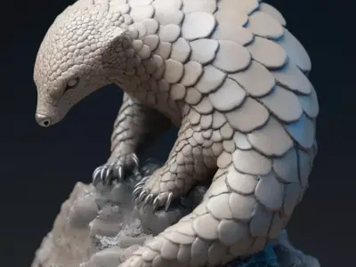 Blue Agate Pangolin Sculpture Gemstone Animal Gold Veins 3D Low-poly 3D model