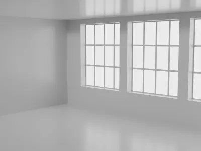 Empty room with big windows Low-poly 3D model