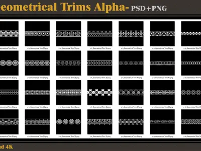 185 Geometrical Trims-Alpha-tileable- seamless- 4K PNG - PSD Texture