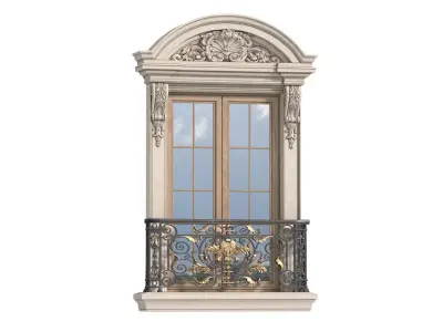 Classic facade window with French balcony Forged Fence  3D model