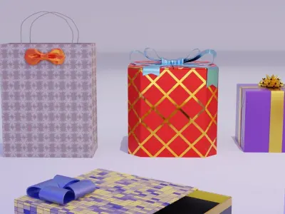 Christmas Gift Boxes and Bows Low-poly 3D model