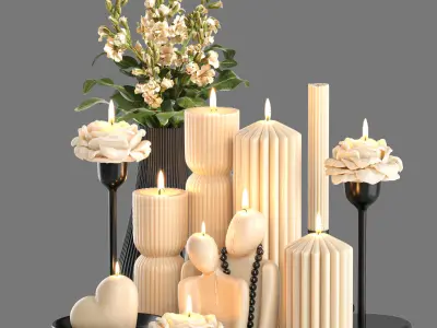 Set of decorative candles 3D model
