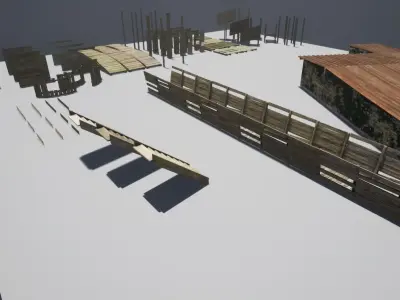 Modular wood Construction pack Low-poly 3D model