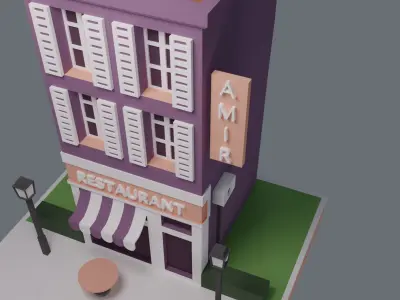 Low Poly Restaurant 3d Model building Free low-poly 3D model