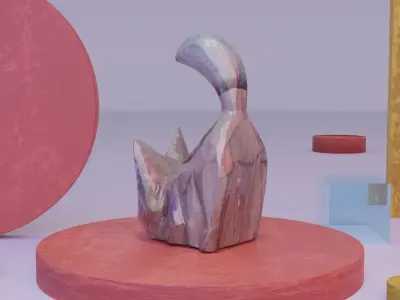Cat wood statue 02 Low-poly 3D model