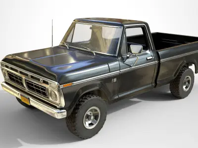 Ford Classic F100 pickup 1976 New Black Low-poly 3D model