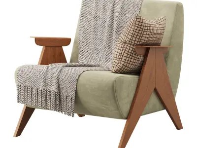 Nordic Ash Wood Arm Chair 3D model