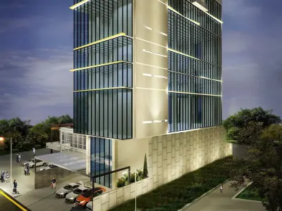 Buliding office building with cars parked 3D model