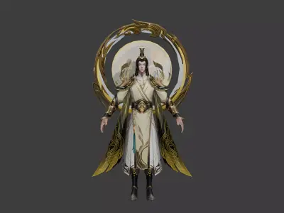Celestial Sage Stylized Male Fantasy Character in White Robe 3D model