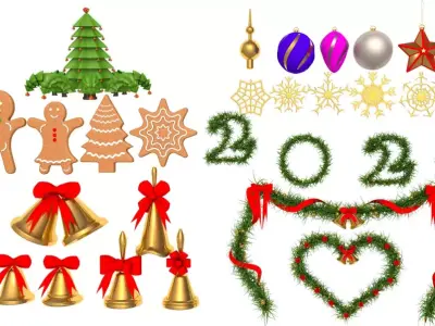 Christmas Wreath and Christmas toys collection 3D model