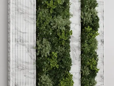 Vertical Wall Garden With marble frame - set of indoor plants 61 Low-poly 3D model