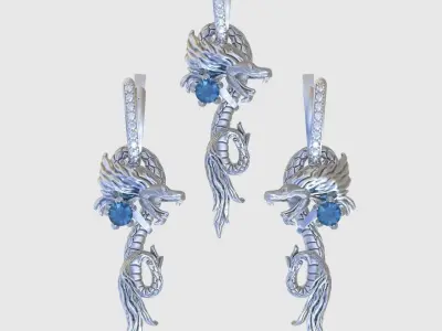 Dragon Earring and Pendant model 3D 0126 3D Model Pack