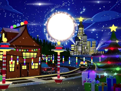 Ilustration of winter and new year Low-poly 3D model