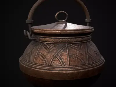 Bronze Cooking Pot Low-poly 3D model