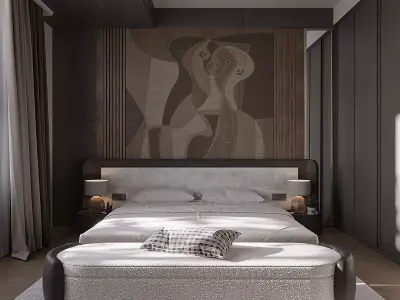 Modern Luxury Master Bedroom 3D Scene  Low-poly 3D model