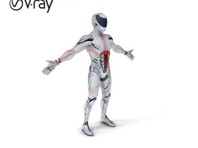 Cybernetic Warrior with Luminous Armor Low-poly 3D model