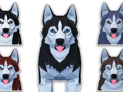 LowPoly Dog - Husky Low-poly 3D model