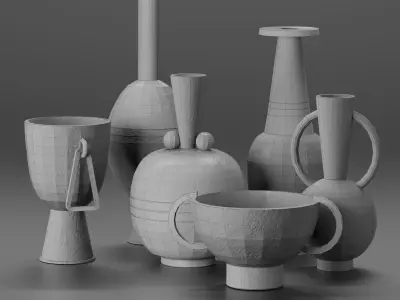 Plaster-decor vases and bowls 3D model