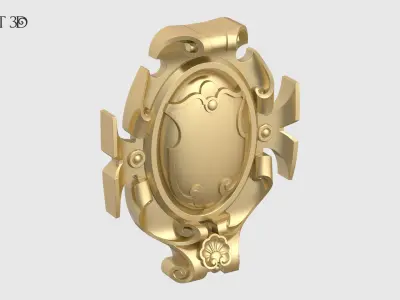 Cartouche ornate gold medallion 3D print model