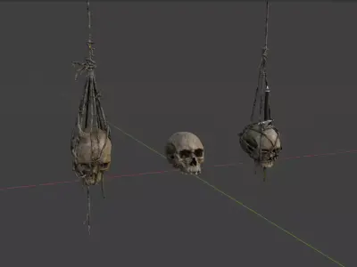 Skull and Hanging Skulls on Ropes Low-poly 3D model