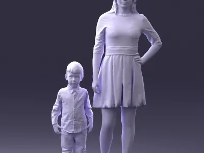 000388 Realistic 3D Scanned Family Set Woman and Child 3dp 3D print model