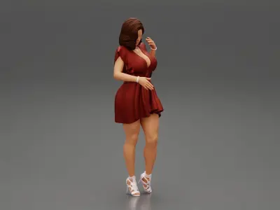 Young Sexy Woman in v neck dress 3D print model