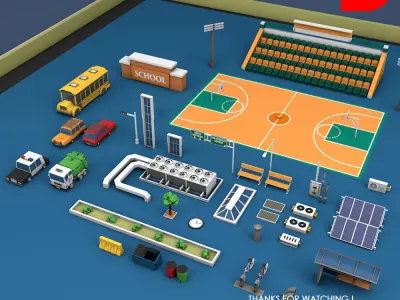 Low Poly High School Building Low-poly 3D model