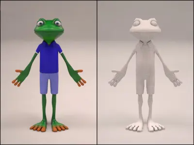 Frog cartoon character rigged Low-poly 3D model
