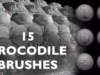 Zbrush - 15 Crocodile Scales and Hide VDM Brushes 3D model