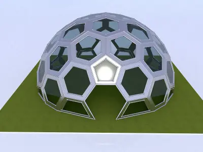 Geodesic Dome with frame and glass panels 3D model