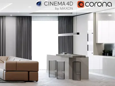 Corona C4D Scene files - Modern Minimalist Home Interior Scene 3D model