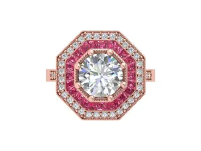 Solitaire Engagement Art Deco Ring 3D print model 14