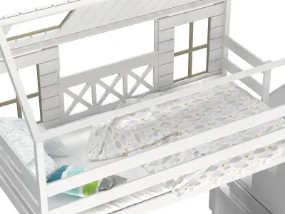 Childrens bed loft house Asnen - with ladder chest of drawers 3D model