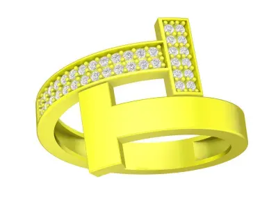 Modern Geometric T Shape Diamond Ring 3D Model 4388 3D print model