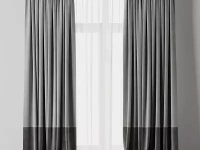 Rod Curtains with Gray Curtains 23 HBH Low-poly 3D model