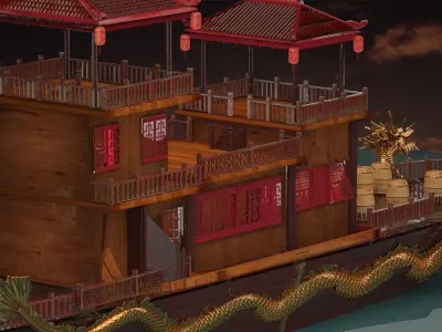 Chinese dragon  house boat   3D model
