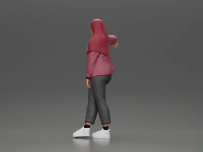 Beautiful Girl in Hijab and Jacket Leaning on the Car with Hand 3D print model