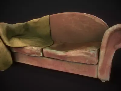 Game Ready Asset  Worn Out Sofa Low-poly 3D model