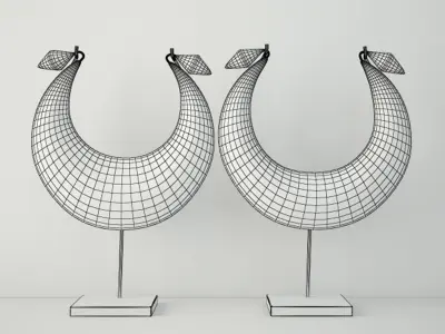 Tribal Metal Necklaces on Stand 3D model