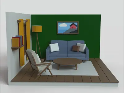 Cartoon room Low-poly 3D model