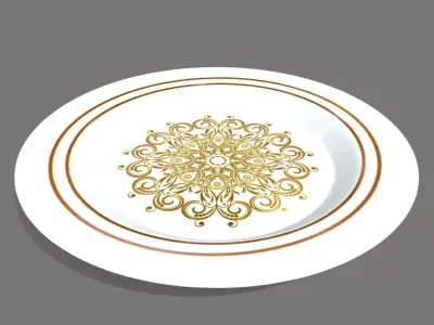 Dishes golden plate with ornament Free 3D model