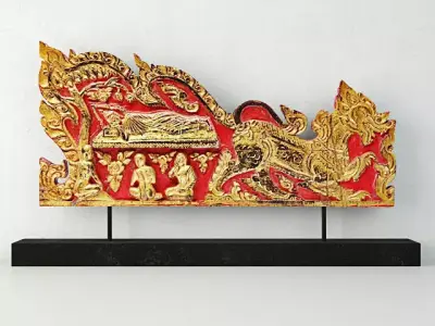 Antique Thai Monks Gilded Throne Side Panel 2 3D model