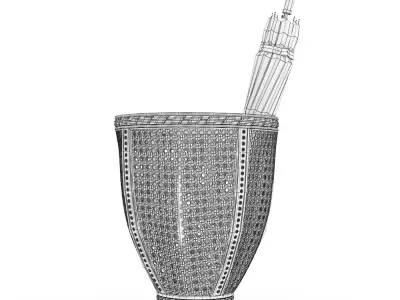 Wicker basket with an umbrella 3D model