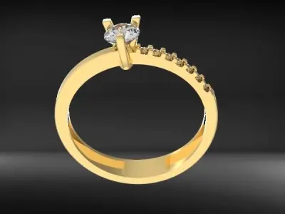 Solitaire Ring With Side Diamonds 3D print model
