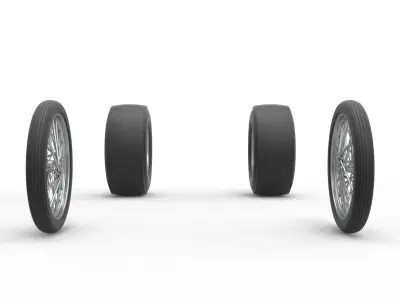 Wheel set of Vintage Front engine dragster V4 Scale 1 to 25 3D print model