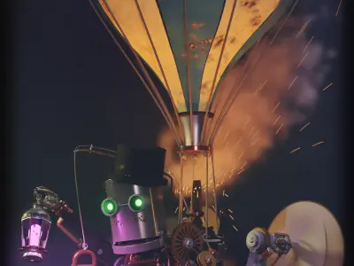 Little steampunk robot with balloon Free 3D model