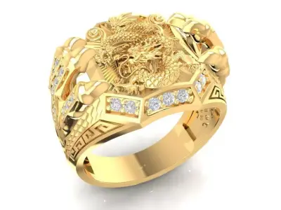 Dragon Ring with Gemstones 3D Model for Men 1911 3D print model