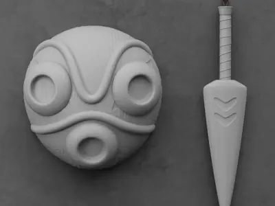 Monoke Hime Princess Mask Dagger Set Wall 3D print model